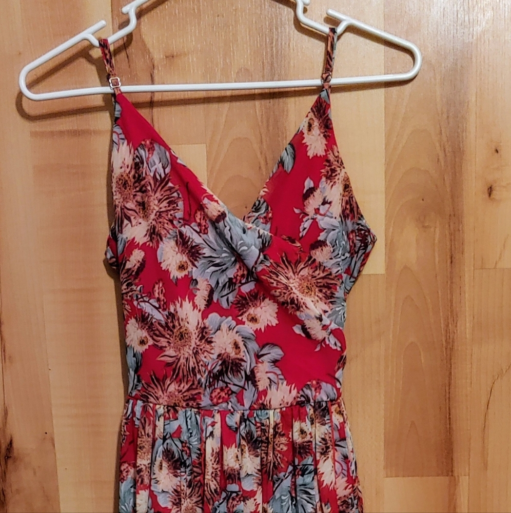 Fringe Women's Small Summer Maxi Dress Spaghetti Straps Floral Print Multi Color